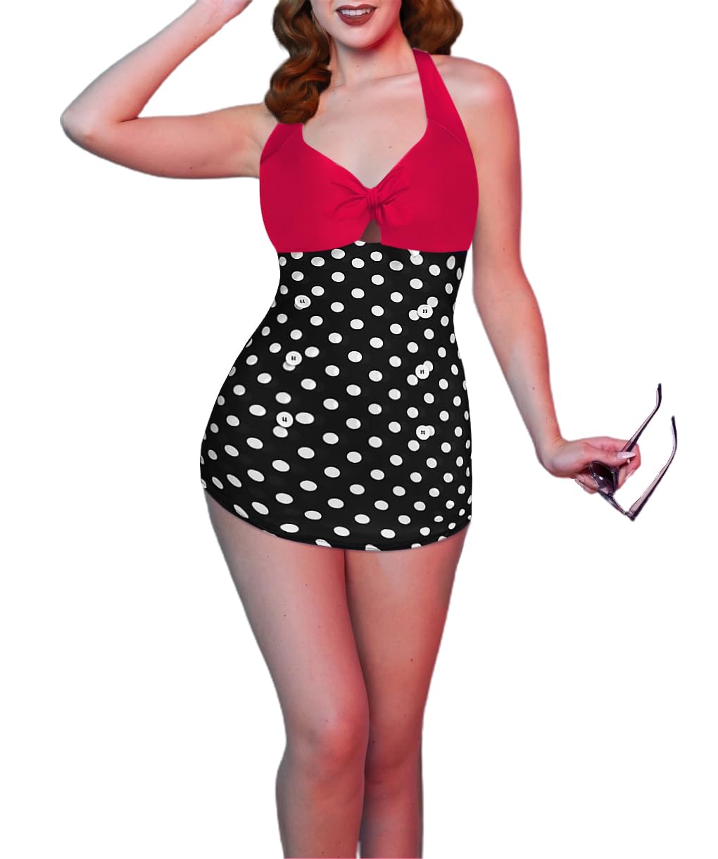 Womens One Piece Swimsuits Vintage Striped Skirt Bathing Suit Vintage Retro Push Up Swimwear