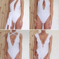 Sexy Tie Criss Cross Plunge One Piece Thong Swimsuit High Cut Brazilian Bathing Suit