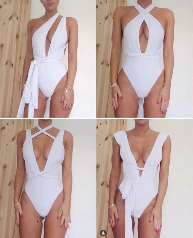 Sexy Tie Criss Cross Plunge One Piece Thong Swimsuit High Cut Brazilian Bathing Suit