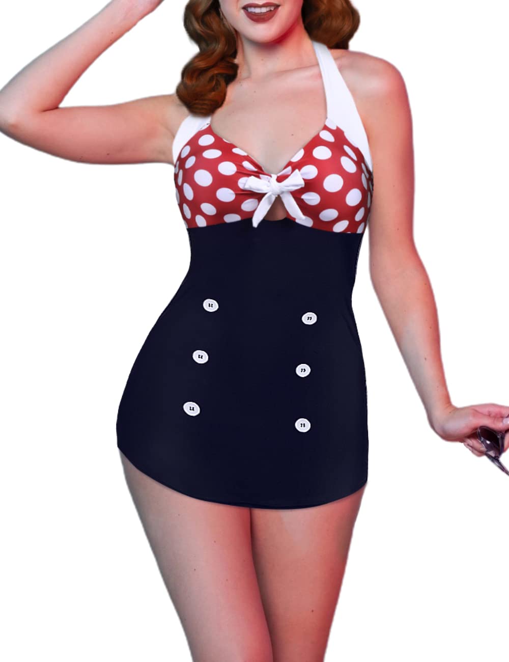 Womens One Piece Swimsuits Vintage Striped Skirt Bathing Suit Vintage Retro Push Up Swimwear