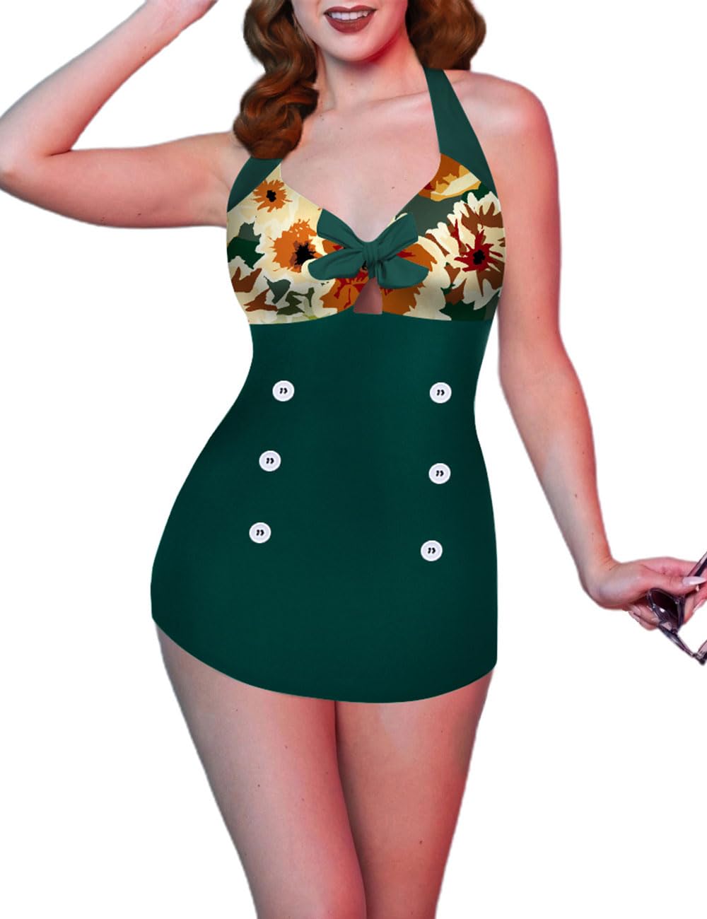 Womens One Piece Swimsuits Vintage Striped Skirt Bathing Suit Vintage Retro Push Up Swimwear