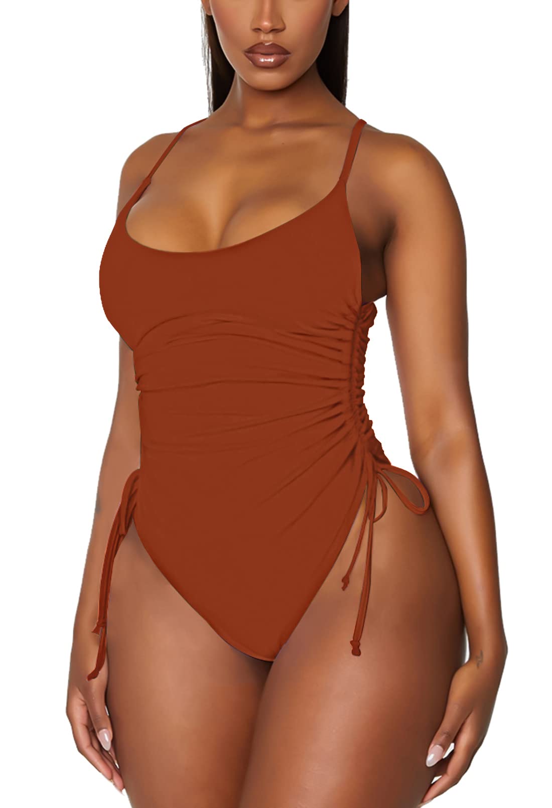 Women's Ruched High Cut One Piece Swimsuit Tummy Control Bathing Suit Monokini