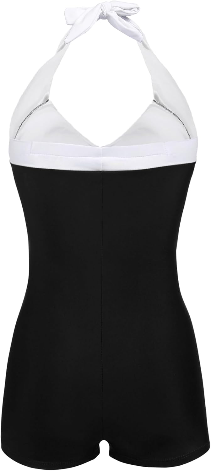 Womens One Piece Swimsuits Vintage Striped Skirt Bathing Suit Vintage Retro Push Up Swimwear