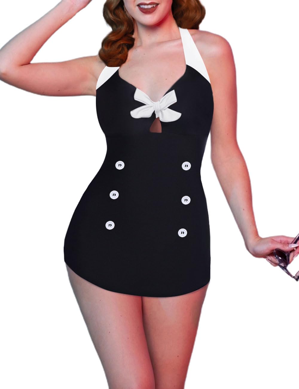 Womens One Piece Swimsuits Vintage Striped Skirt Bathing Suit Vintage Retro Push Up Swimwear