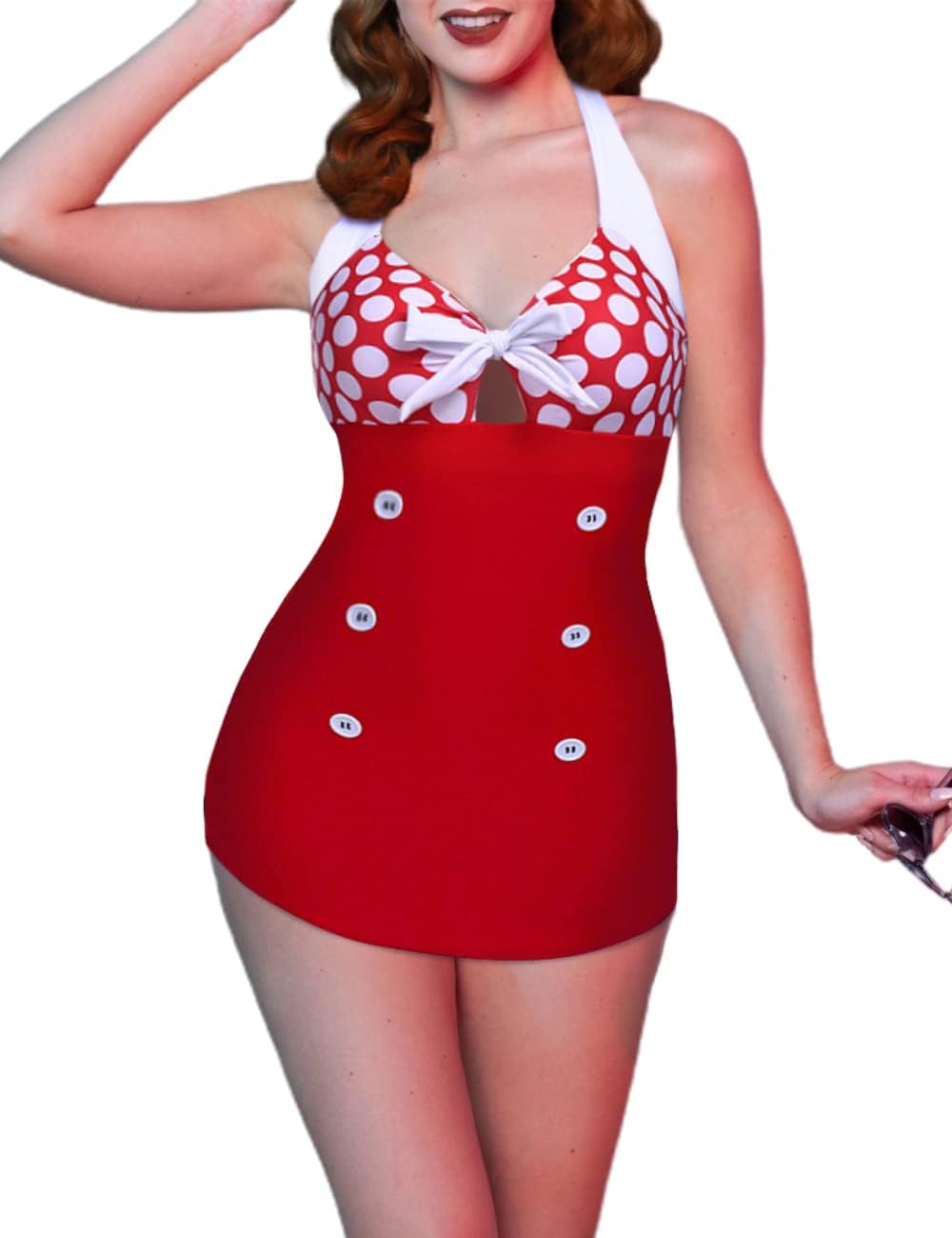 Womens One Piece Swimsuits Vintage Striped Skirt Bathing Suit Vintage Retro Push Up Swimwear