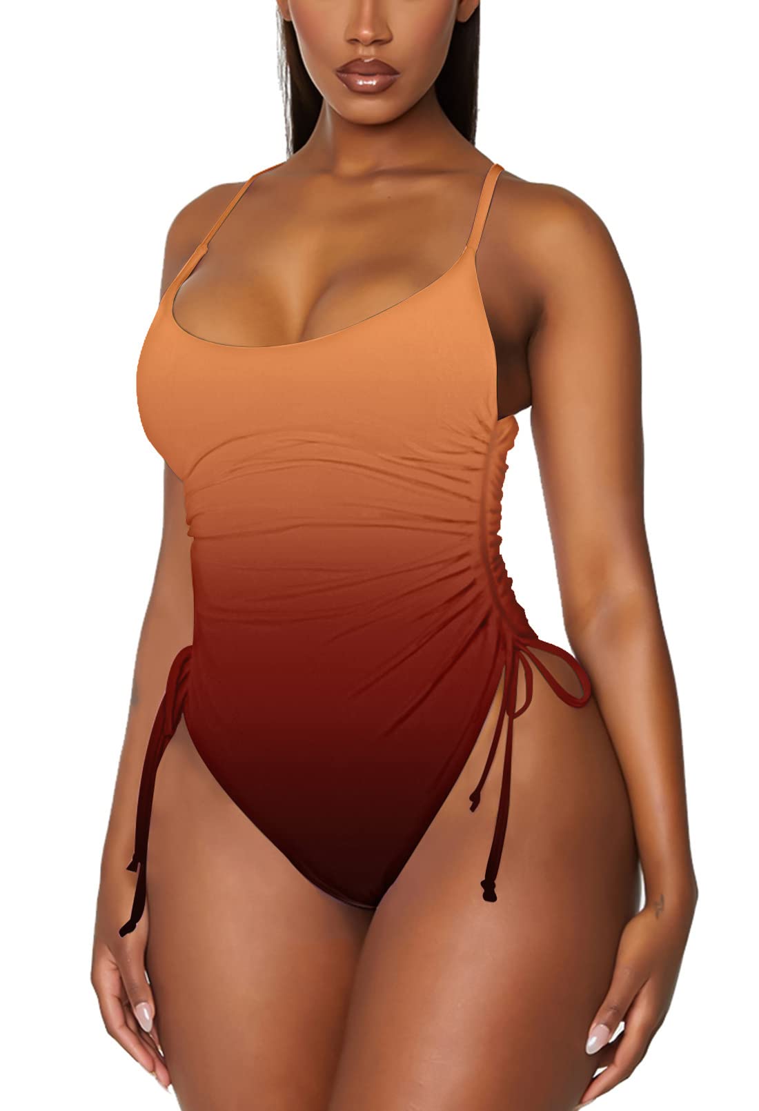 Women's Ruched High Cut One Piece Swimsuit Tummy Control Bathing Suit Monokini