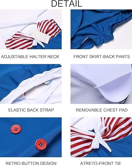 Womens One Piece Swimsuits Vintage Striped Skirt Bathing Suit Vintage Retro Push Up Swimwear