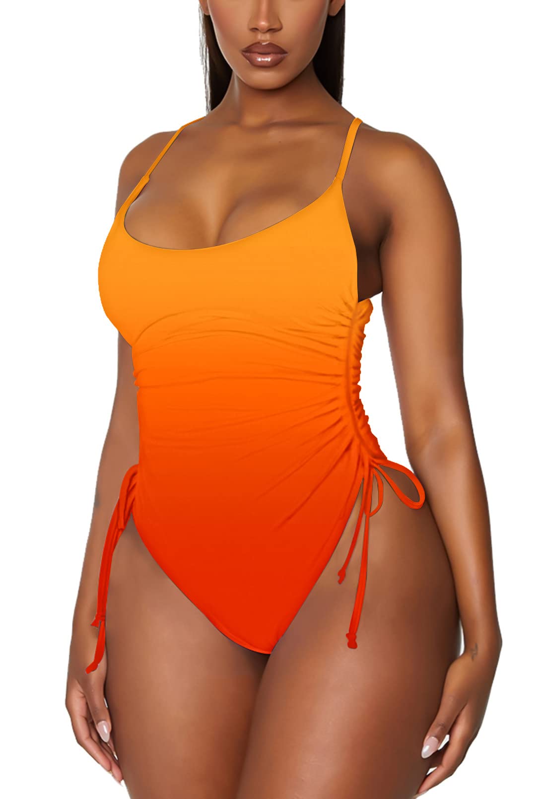 Women's Ruched High Cut One Piece Swimsuit Tummy Control Bathing Suit Monokini