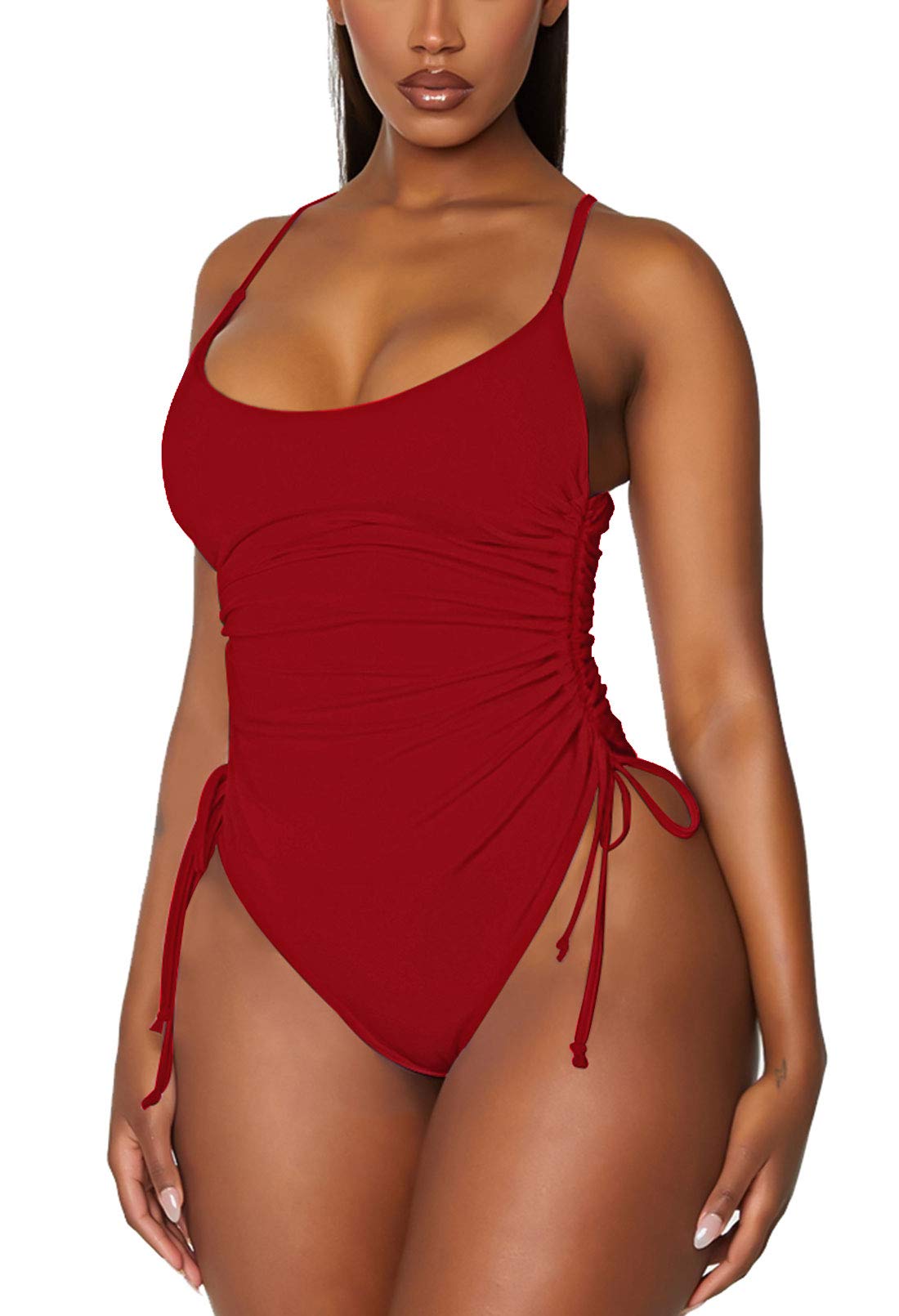 Women's Ruched High Cut One Piece Swimsuit Tummy Control Bathing Suit Monokini