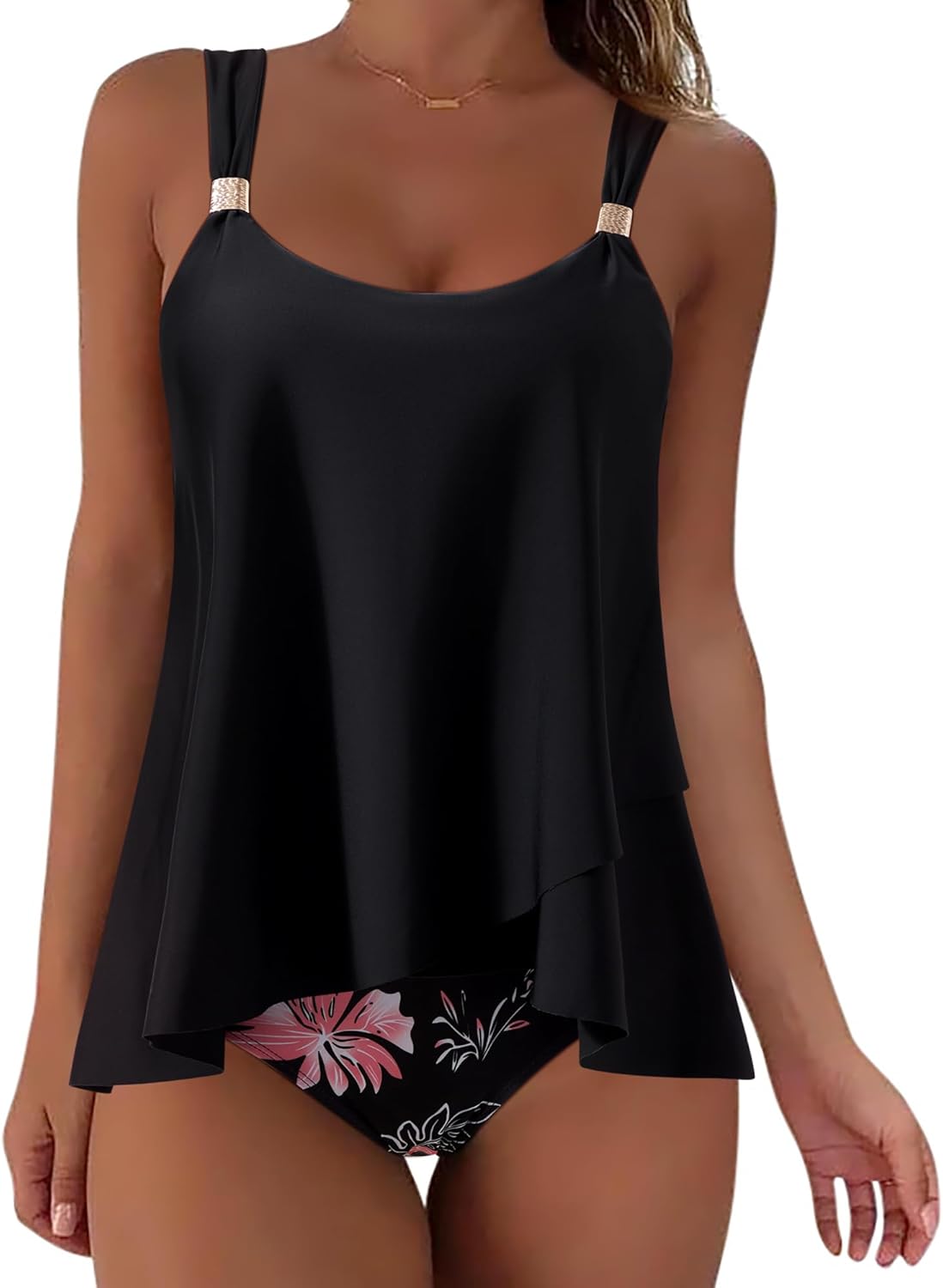 Women Ruffle High Waisted Tankini Swimsuit Tummy Control Bathing Suit