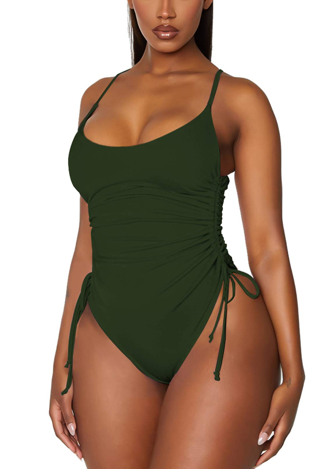Women's Ruched High Cut One Piece Swimsuit Tummy Control Bathing Suit Monokini