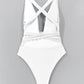 Sexy Tie Criss Cross Plunge One Piece Thong Swimsuit High Cut Brazilian Bathing Suit