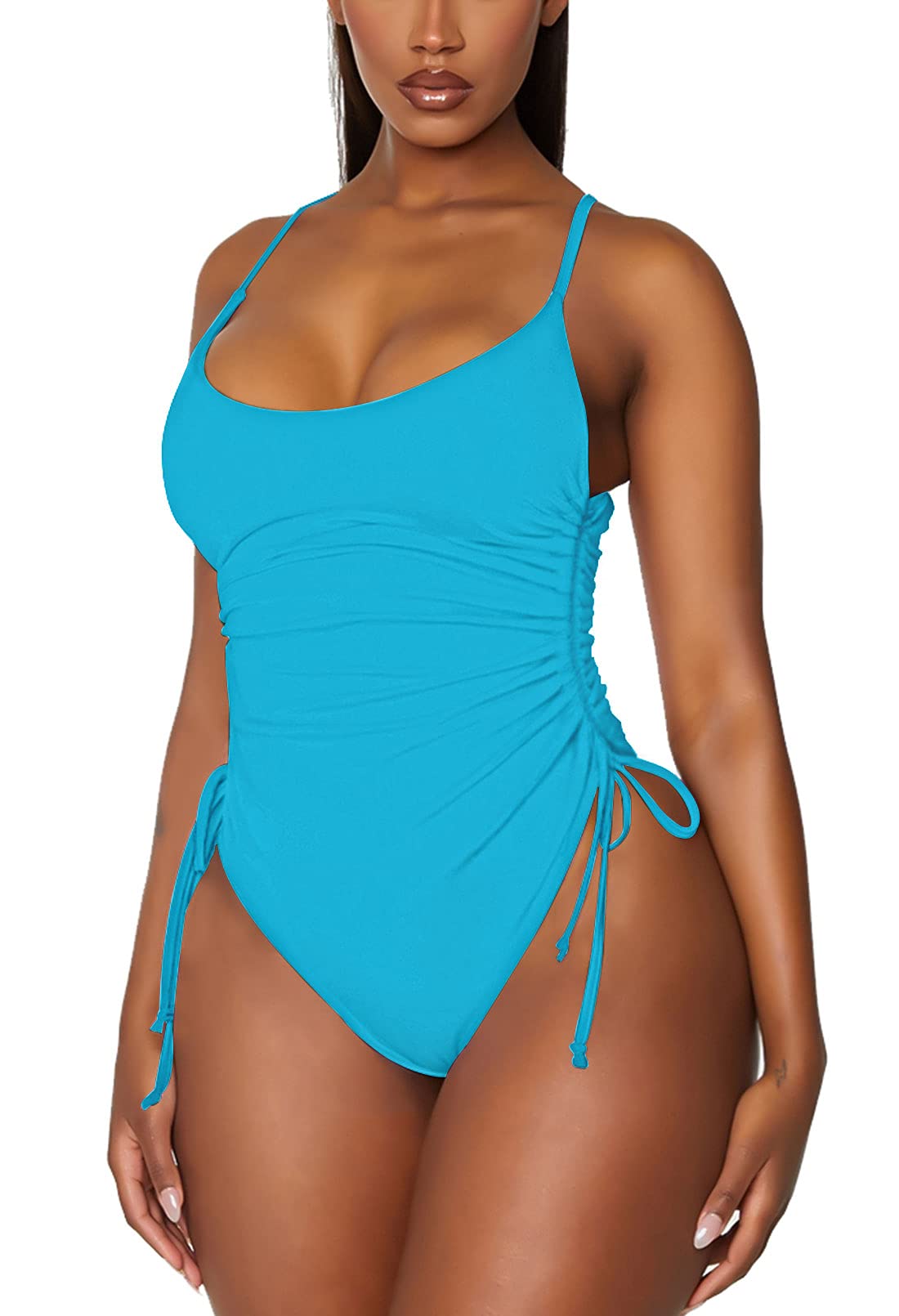 Women's Ruched High Cut One Piece Swimsuit Tummy Control Bathing Suit Monokini
