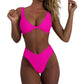 Women's bikini set - solid fabric V-neck bow-front high-waisted trapezoidal underwear two-piece swimsuit