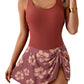 2026 European Style Women Fashion Printed Slimming One Piece Swimsuit Tummy Control Backless Skirted Swimwear