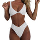 Women's bikini set - solid fabric V-neck bow-front high-waisted trapezoidal underwear two-piece swimsuit
