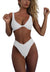 Women's bikini set - solid fabric V-neck bow-front high-waisted trapezoidal underwear two-piece swimsuit
