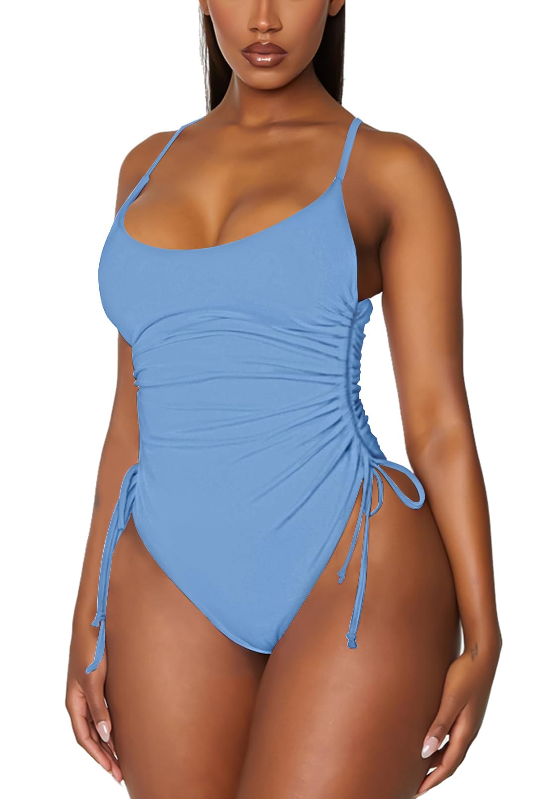 Women's Ruched High Cut One Piece Swimsuit Tummy Control Bathing Suit Monokini