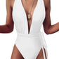 Sexy Tie Criss Cross Plunge One Piece Thong Swimsuit High Cut Brazilian Bathing Suit