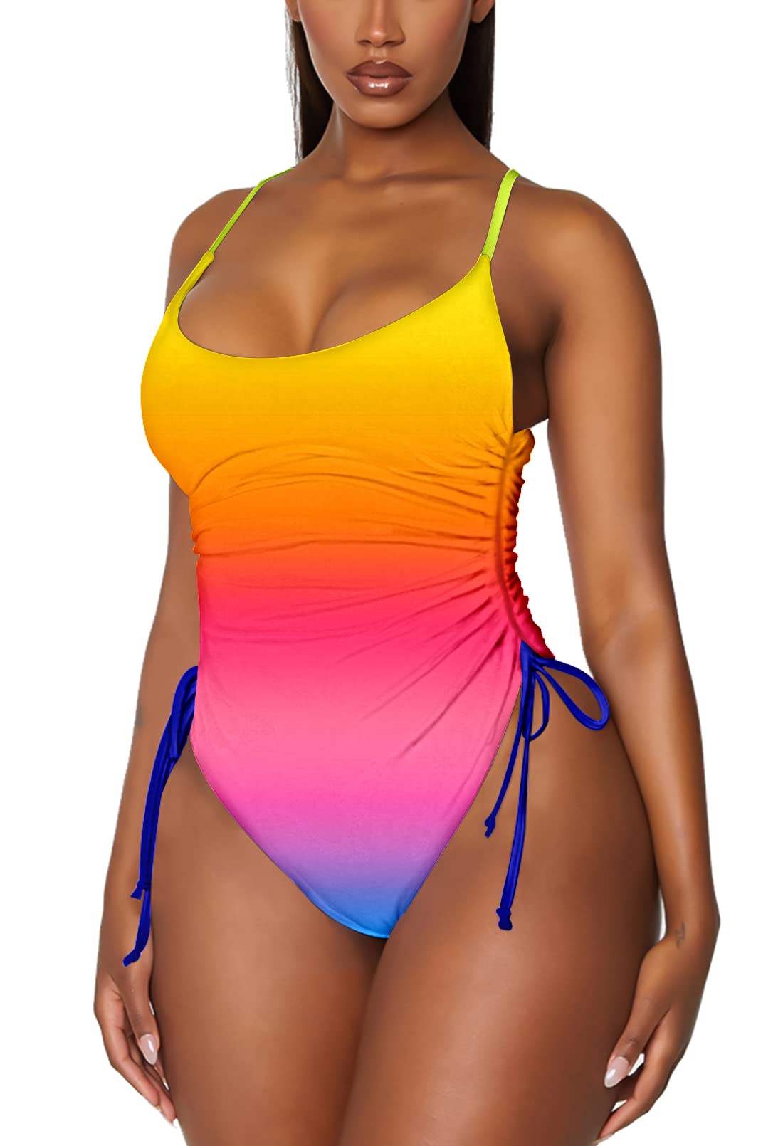 Women's Ruched High Cut One Piece Swimsuit Tummy Control Bathing Suit Monokini