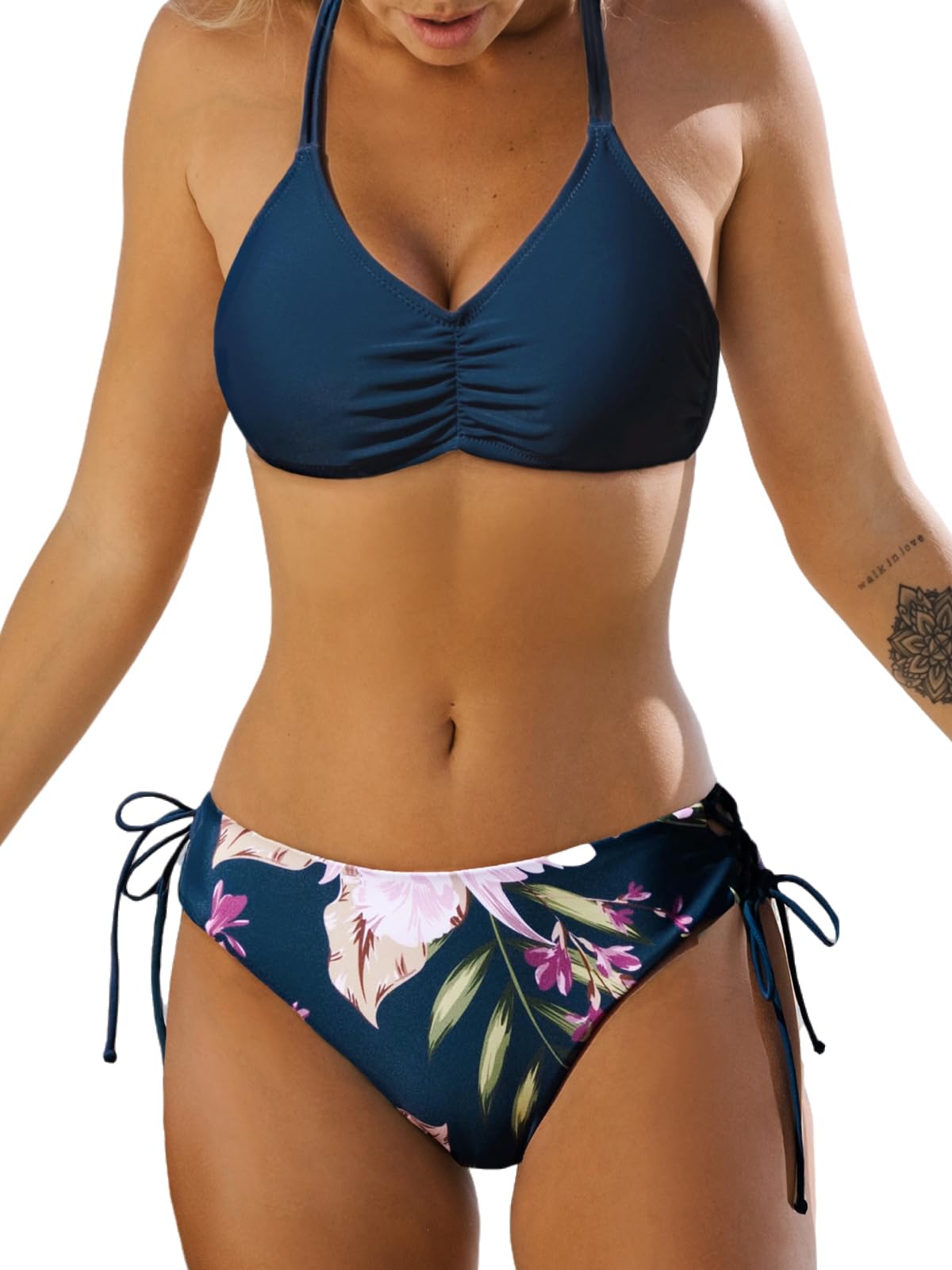 Women's 2 Piece Bikini Set Back Braided Straps with Reversible Bottom