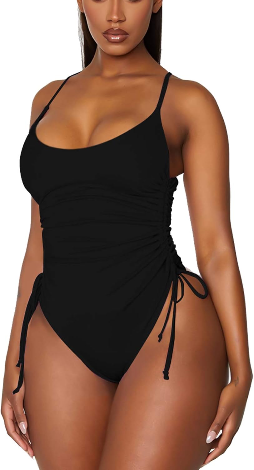 Women's Ruched High Cut One Piece Swimsuit Tummy Control Bathing Suit Monokini