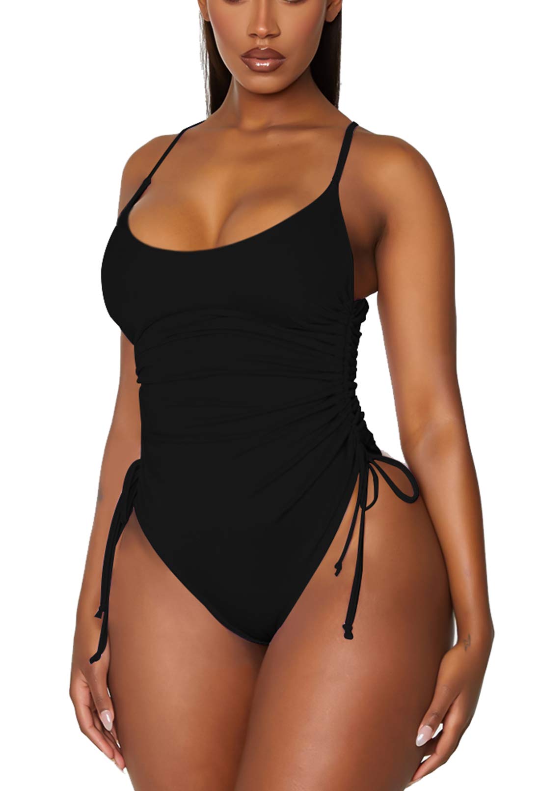 Women's Ruched High Cut One Piece Swimsuit Tummy Control Bathing Suit Monokini