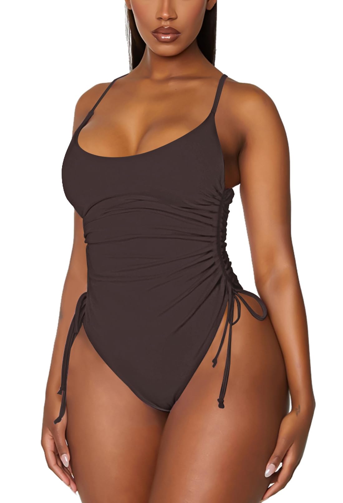 Women's Ruched High Cut One Piece Swimsuit Tummy Control Bathing Suit Monokini
