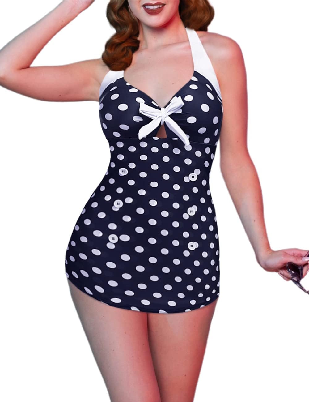 Womens One Piece Swimsuits Vintage Striped Skirt Bathing Suit Vintage Retro Push Up Swimwear