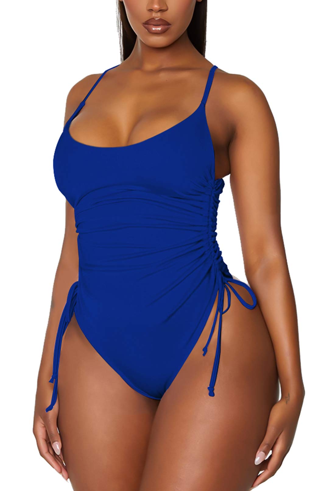 Women's Ruched High Cut One Piece Swimsuit Tummy Control Bathing Suit Monokini