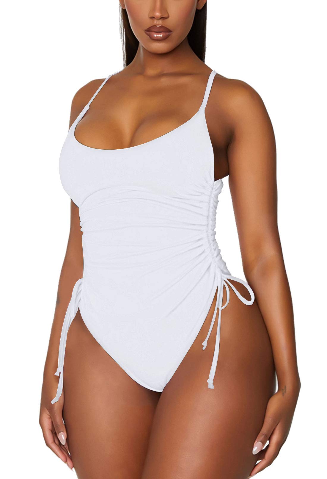 Women's Ruched High Cut One Piece Swimsuit Tummy Control Bathing Suit Monokini