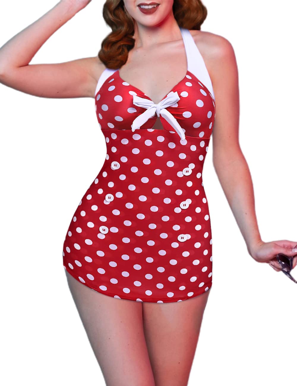 Womens One Piece Swimsuits Vintage Striped Skirt Bathing Suit Vintage Retro Push Up Swimwear