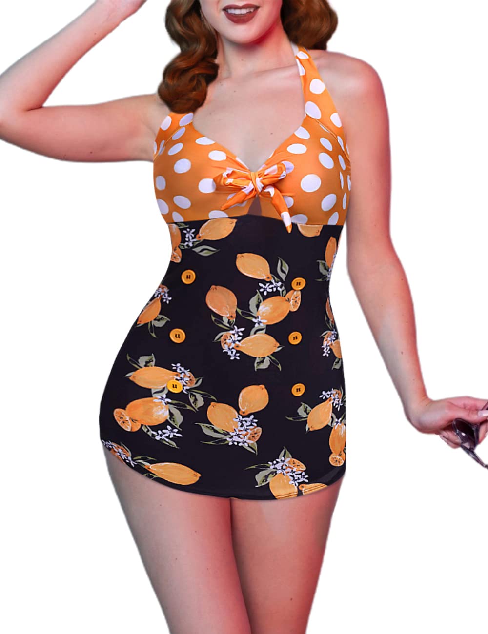 Womens One Piece Swimsuits Vintage Striped Skirt Bathing Suit Vintage Retro Push Up Swimwear