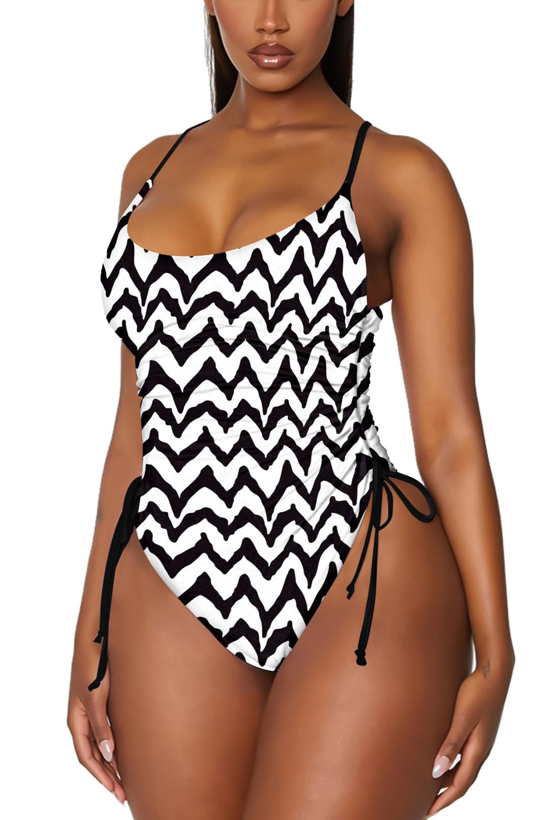 Women's Ruched High Cut One Piece Swimsuit Tummy Control Bathing Suit Monokini