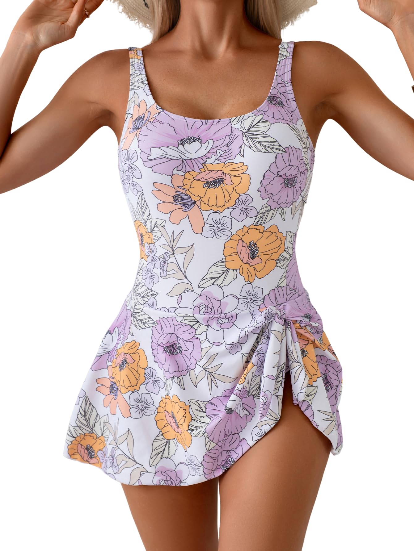 2026 European Style Women Fashion Printed Slimming One Piece Swimsuit Tummy Control Backless Skirted Swimwear