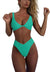 Women's bikini set - solid fabric V-neck bow-front high-waisted trapezoidal underwear two-piece swimsuit