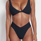 Women's bikini set - solid fabric V-neck bow-front high-waisted trapezoidal underwear two-piece swimsuit