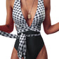 Sexy Tie Criss Cross Plunge One Piece Thong Swimsuit High Cut Brazilian Bathing Suit