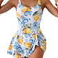 2026 European Style Women Fashion Printed Slimming One Piece Swimsuit Tummy Control Backless Skirted Swimwear