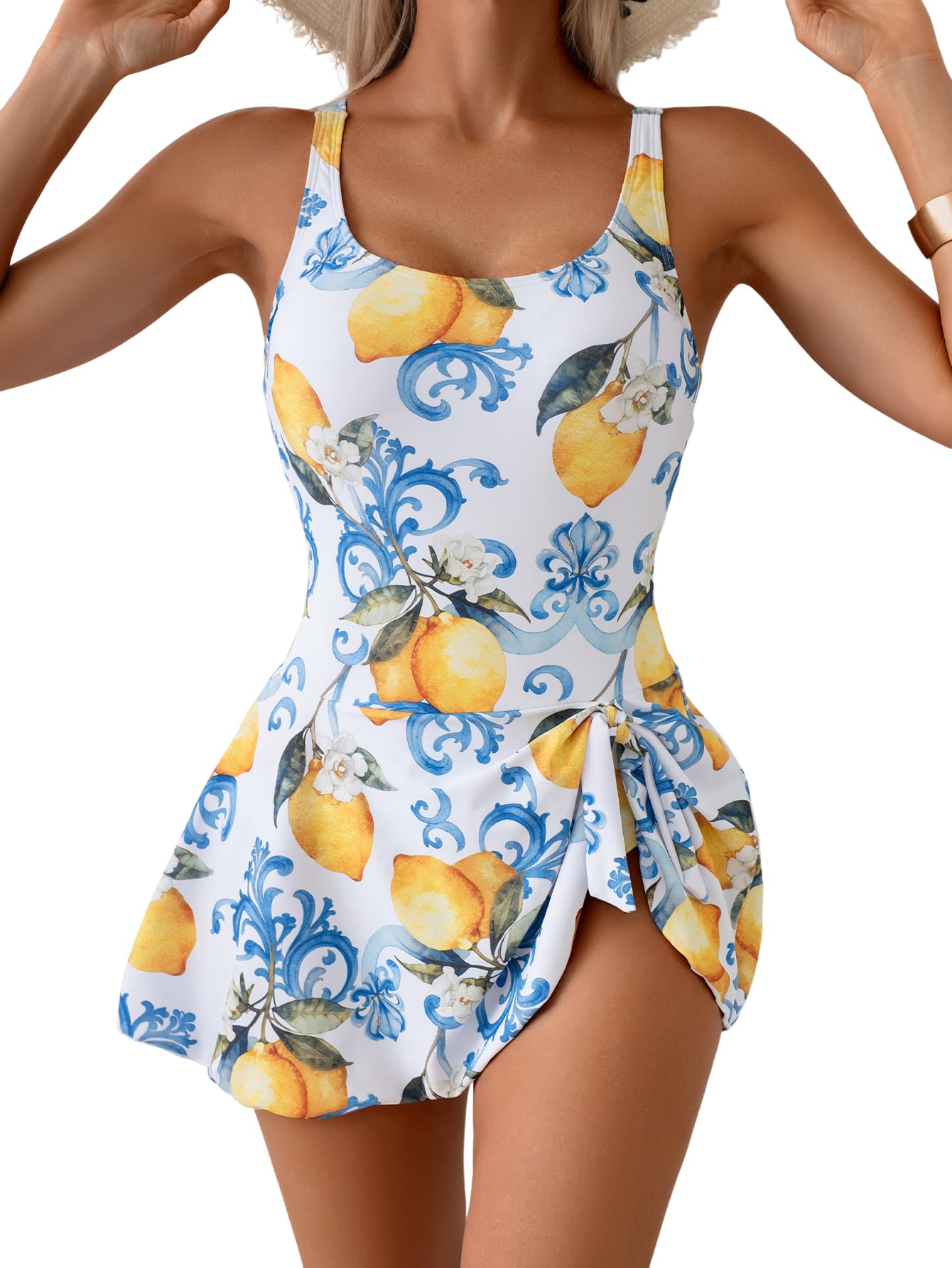 2026 European Style Women Fashion Printed Slimming One Piece Swimsuit Tummy Control Backless Skirted Swimwear