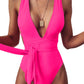 Sexy Tie Criss Cross Plunge One Piece Thong Swimsuit High Cut Brazilian Bathing Suit