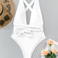 Sexy Tie Criss Cross Plunge One Piece Thong Swimsuit High Cut Brazilian Bathing Suit