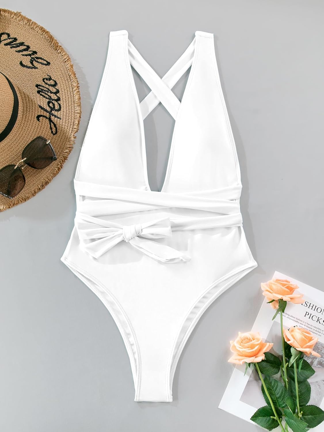 Sexy Tie Criss Cross Plunge One Piece Thong Swimsuit High Cut Brazilian Bathing Suit