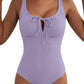 Aleumdr Womens Textured One Piece Swimsuit Tummy Control Bathing Suit Tie Knot Cutout Swimwear