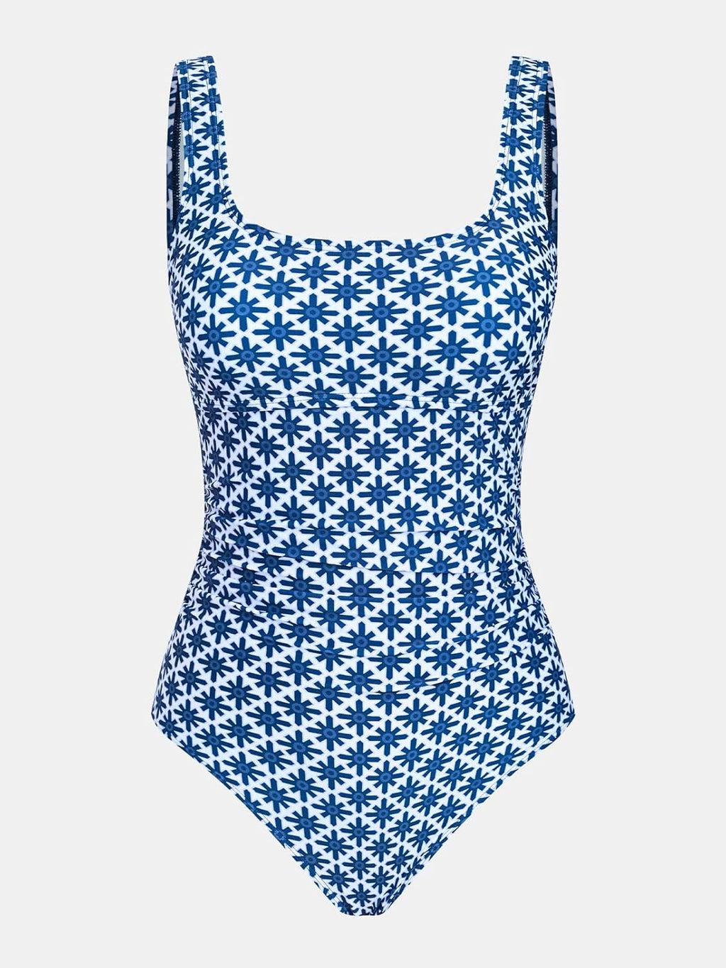 Women's One Piece Swimsuit Square Neck Bathing Suit Wide Straps Back Hook Cutout Ruched Swimwear
