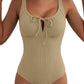 Aleumdr Womens Textured One Piece Swimsuit Tummy Control Bathing Suit Tie Knot Cutout Swimwear