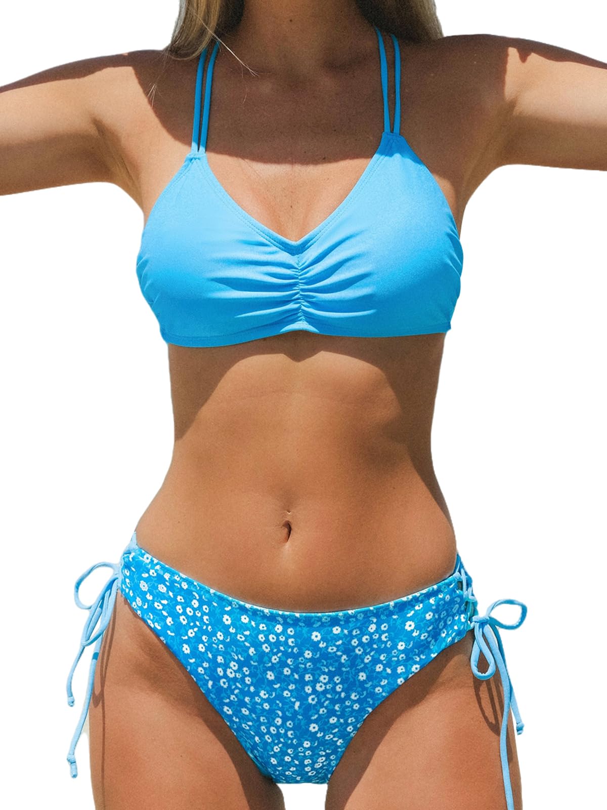 Women's 2 Piece Bikini Set Back Braided Straps with Reversible Bottom