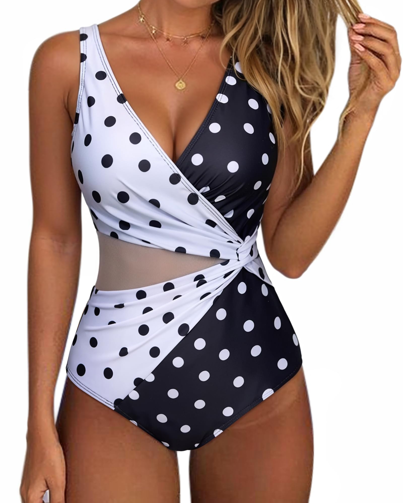 Women Sexy Mesh Tummy Control One Piece Swimsuit Push Up Bathing Suit