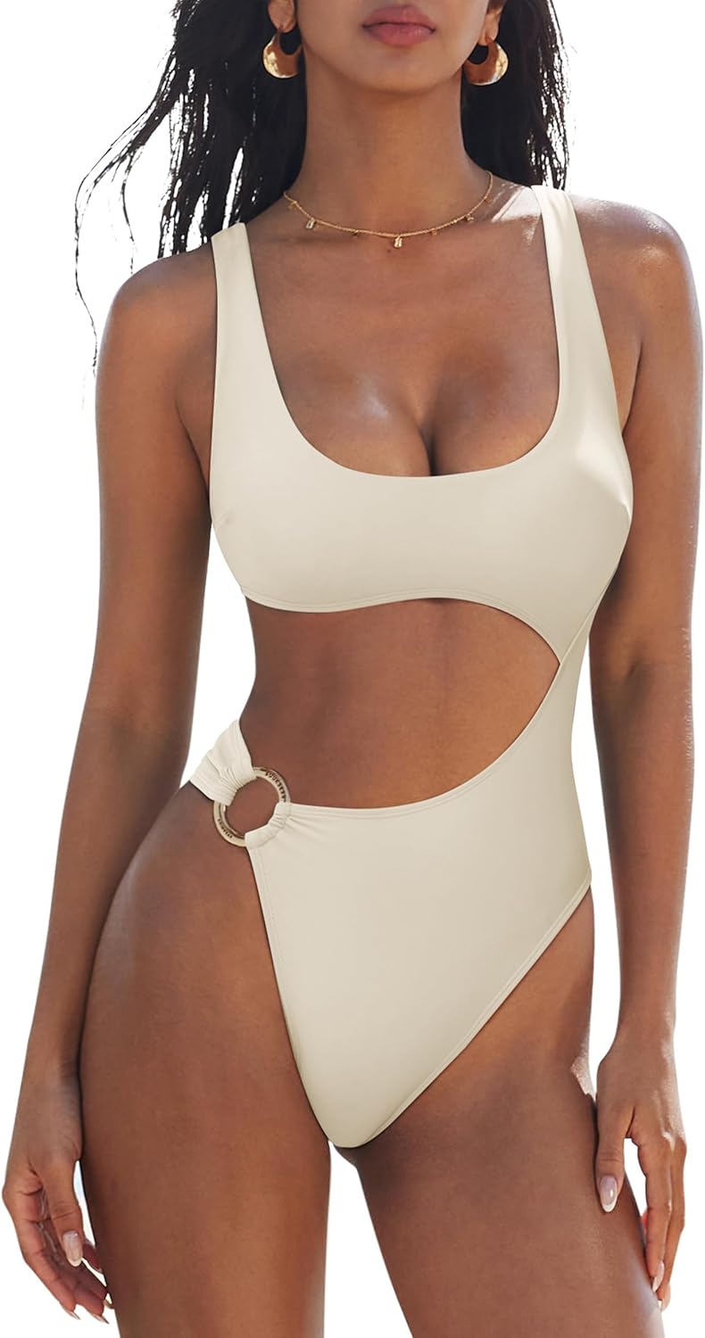 Women Sexy One Piece Tummy Control Swimsuit Cutout Backless Bathing Suit