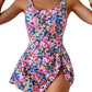 2026 European Style Women Fashion Printed Slimming One Piece Swimsuit Tummy Control Backless Skirted Swimwear